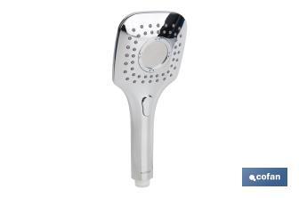 Chrome-plated Handheld Shower Head | Push Button for 3 Spray Modes | Size: 26 x 11cm - Cofan