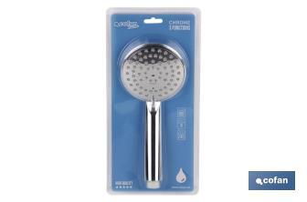 Chrome-plated hand-held shower head | 3 spray modes with water-saving system | Size: 23 x 10cm - Cofan
