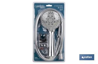 Shower kit | 5 Spray modes | Hand-held shower head + Shower hose + Bracket | Chrome-plated ABS - Cofan