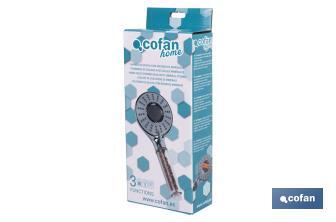 Ionic shower head with red and grey mineral stones | 3 spray settings: rainfall, jetting, massage | Stainless steel and ABS - Cofan