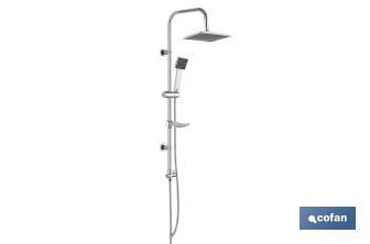 Squared shower column | 1 Spray mode | Hand-held shower head + Shower hose + Sliding rail + Overhead shower head + Soap dish - Cofan