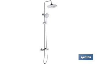 Round Shower Column | Thermostatic Mixer Tap with 5 Spray Modes | Handheld Shower Head + Shower Hose + Sliding Rail + Overhead shower head + Soap Dish - Cofan