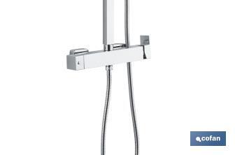 Shower column with single-handle tap | Square overhead shower head | Adjustable in height - Cofan