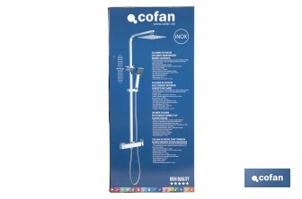 Shower column with single-handle tap | Square overhead shower head | Adjustable in height - Cofan