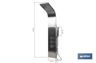 Painel de duche com 4 funções | Material: Aço inoxidável 304 | Chuveiro em latão | Dimensões: 129 x 22,3 cm - Cofan