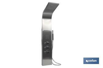 Painel de duche com 4 funções | Material: Aço inoxidável 304 | Chuveiro em latão | Dimensões: 129 x 22,3 cm - Cofan