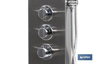 Painel de duche com 4 funções | Material: Aço inoxidável 304 | Chuveiro em latão | Dimensões: 129 x 22,3 cm - Cofan