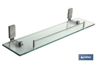 Mensola di vetro e acciaio inossidabile 304 satinato | Modello Madeira | Dimensioni: 51,2 x 11,7 x 5,6 cm - Cofan