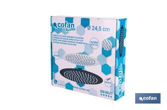 Cabezal de ducha redondo orientable | Diseño extrafino | Tecnología antical | Medidas: Ø24,5 cm | Disponible en acabado negro mate y en acero inoxidable - Cofan