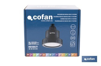 Rociador de ducha de alta presión con acabado en negro | Incluye filtro de 15 etapas | Rotación 360° | Fácil instalación y ahorro de agua - Cofan