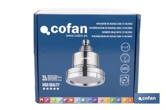 Rociador de ducha de alta presión con acabado en cromado que incluye filtro de 15 etapas | Rotación 360° | Fácil instalación y ahorro de agua - Cofan