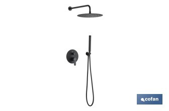 Conjunto de ducha empotrada con diseño redondo y acabado en negro mate | Ducha monomando 2 vías | Instalación en la pared | Rociador con 2 funciones - Cofan