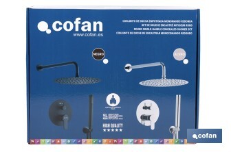 Conjunto de ducha empotrada con diseño redondo y acabado cromado | Ducha monomando 2 vías | Instalación en la pared | Rociador con 2 funciones - Cofan