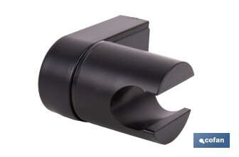 Soporte de ducha para pared | Material: ABS resistente | Soporte ajustable | Medidas: 4 x 6 x 6,5 cm | Disponible en acabado negro - Cofan