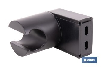 Soporte de ducha para pared | Material: ABS resistente | Soporte ajustable | Medidas: 4 x 6 x 6,5 cm | Disponible en acabado negro - Cofan