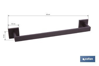 Toallero de baño negro mate | Material: acero inoxidable | Diseño cuadrado | Kit de fijación incluido | Medidas: 45 x 8 x 5,5 cm - Cofan