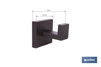 Percha negra mate | Material: acero inoxidable | Diseño cuadrado | Kit de fijación incluido | Medidas: 5,5 x 6 x 5,5 cm - Cofan