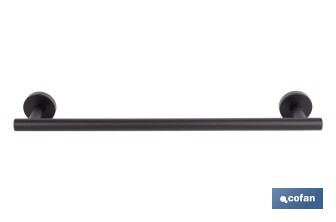 Toallero negro mate | Material: acero inoxidable | Diseño redondo | Kit de fijación incluido | Medidas: 45 x 8 x 5 cm - Cofan