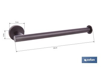 Toallero negro mate | Material: acero inoxidable | Diseño redondo | Kit de fijación incluido | Medidas: 28 x 8 x 5 cm - Cofan