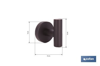 Percha negra mate | Material: acero inoxidable | Diseño redondo | Kit de fijación incluido | Medidas: 5 x 5 x 6 cm - Cofan