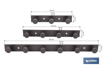 Perchero de pared negro | Material: acero inoxidable | Resistente y elegante | Disponible con diferentes colgadores - Cofan