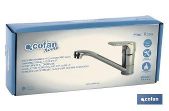 Single-handle sink tap | Low spout | Ross Model | Brass | Size: 12 x 25 x 4cm - Cofan