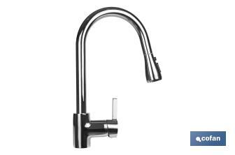 Kitchen Mixer Tap | Single-handle with Shower Spray | Nukuru Model | Brass with Zinc Alloy Handle - Cofan