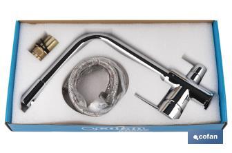 Kitchen Mixer Tap | Single-Handle Tap | 3-Way Filter Tap Adapted to Osmosis System | Brass with chrome finish - Cofan