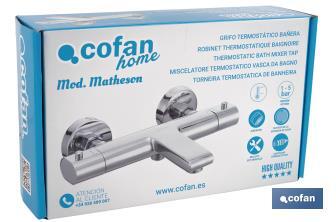 Bath Mixer Tap | Thermostatic Tap | Matheson Model | Brass with Chrome-Plated Finish and ABS Handle - Cofan