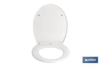 Tapa de WC | Con botón de liberación rápida | Forma oval | Material: polipropileno | Cierre lento y silencioso - Cofan