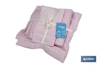 Set of 3 light-pink bath towels with 580g/m2 | Flor range | Set of bath towels made of 100% cotton - Cofan