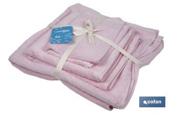 Set of 3 light-pink bath towels with 580g/m2 | Flor range | Set of bath towels made of 100% cotton - Cofan