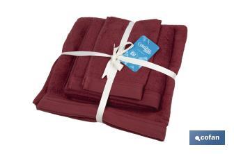 Juego de 3 toallas de color burdeos con 580 g/m2 | Gama París | Set de toallas 100 % de algodón - Cofan