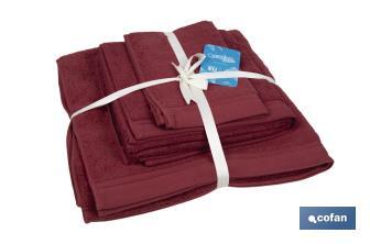 Set of 3 burgundy bath towels with 580g/m2 | Paris range | Set of bath towels made of 100% cotton - Cofan