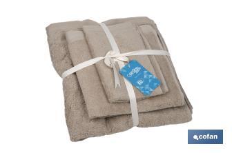 Set of 3 beige bath towels with 580g/m2 | Abisinia range | Set of bath towels made of 100% cotton - Cofan