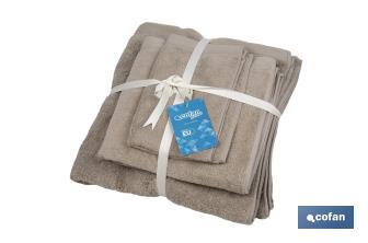 Juego de 3 toallas en color beige con 580 gr/m2 | Gama Abisinia | Set de toallas 100% algodón - Cofan