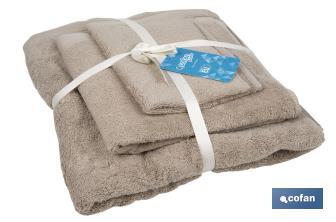 Set of 3 beige bath towels with 580g/m2 | Abisinia range | Set of bath towels made of 100% cotton - Cofan