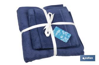 Set of 3 navy-blue bath towels with 580g/m2 | Marin range | Set of bath towels made of 100% cotton - Cofan