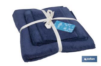 Set of 3 navy-blue bath towels with 580g/m2 | Marin range | Set of bath towels made of 100% cotton - Cofan