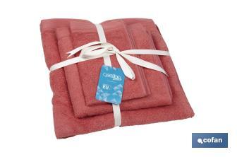 Conjunto de 3 toalhas de cor coral com 580 g/m2 | Gama Jamaica | Conjunto de toalhas 100% algodão - Cofan