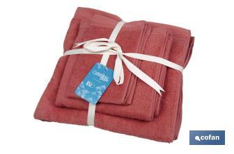 Juego de 3 toallas en color coral con 580 gr/m2 | Gama Jamaica | Set de toallas 100% algodón - Cofan