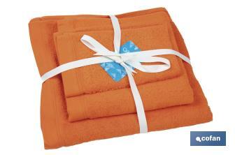 Lot de 3 serviettes de couleur orange avec 580 g/m2 | Gamme Amanecer | Lot de serviettes 100 % coton - Cofan