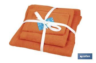 Lot de 3 serviettes de couleur orange avec 580 g/m2 | Gamme Amanecer | Lot de serviettes 100 % coton - Cofan