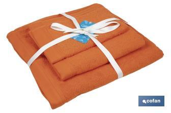 Juego de 3 toallas de color naranja (orange) con 580 g/m2 | Gama Amanecer | Set de toallas 100 % de algodón - Cofan