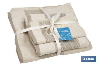 Juego de 3 toallas de color nature con 600 g/m2 | Gama Alma | Set de toallas 95 % de algodón y 5 % de lino - Cofan