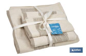 Conjunto de 3 toalhas de cor nature com 600 g/m2 | Gama Alma | Conjunto de toalhas de 95% algodão e 5% linho - Cofan