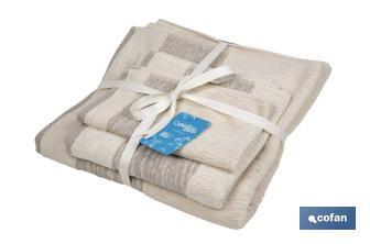 Conjunto de 3 toalhas de cor nature com 600 g/m2 | Gama Alma | Conjunto de toalhas de 95% algodão e 5% linho - Cofan