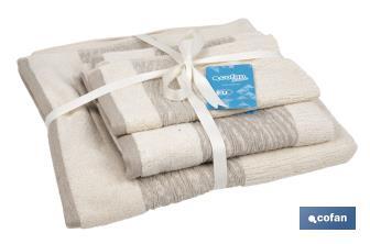 Conjunto de 3 toalhas de cor nature com 600 g/m2 | Gama Alma | Conjunto de toalhas de 95% algodão e 5% linho - Cofan