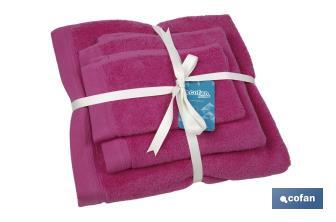 Conjunto de 3 toalhas de cor fúcisa 580 g/m2 | Gama Primavera | Conjunto de toalhas 100% algodão - Cofan