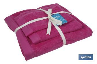 Conjunto de 3 toalhas de cor fúcisa 580 g/m2 | Gama Primavera | Conjunto de toalhas 100% algodão - Cofan